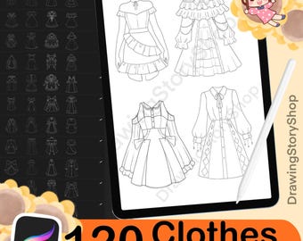 120 Procreate Anime Clothes Stamp, Anime Costumes,Clothes Brushes Procreate Chibi Maker Character, Maker Manga Kawaii Cute