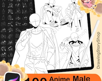 100 Procreate Male Body Poses Stamps ,Men&#39;s Poses ,Procreate anime  brushes ,manga male stamps,anime boys body pose brush ,anime man stamps
