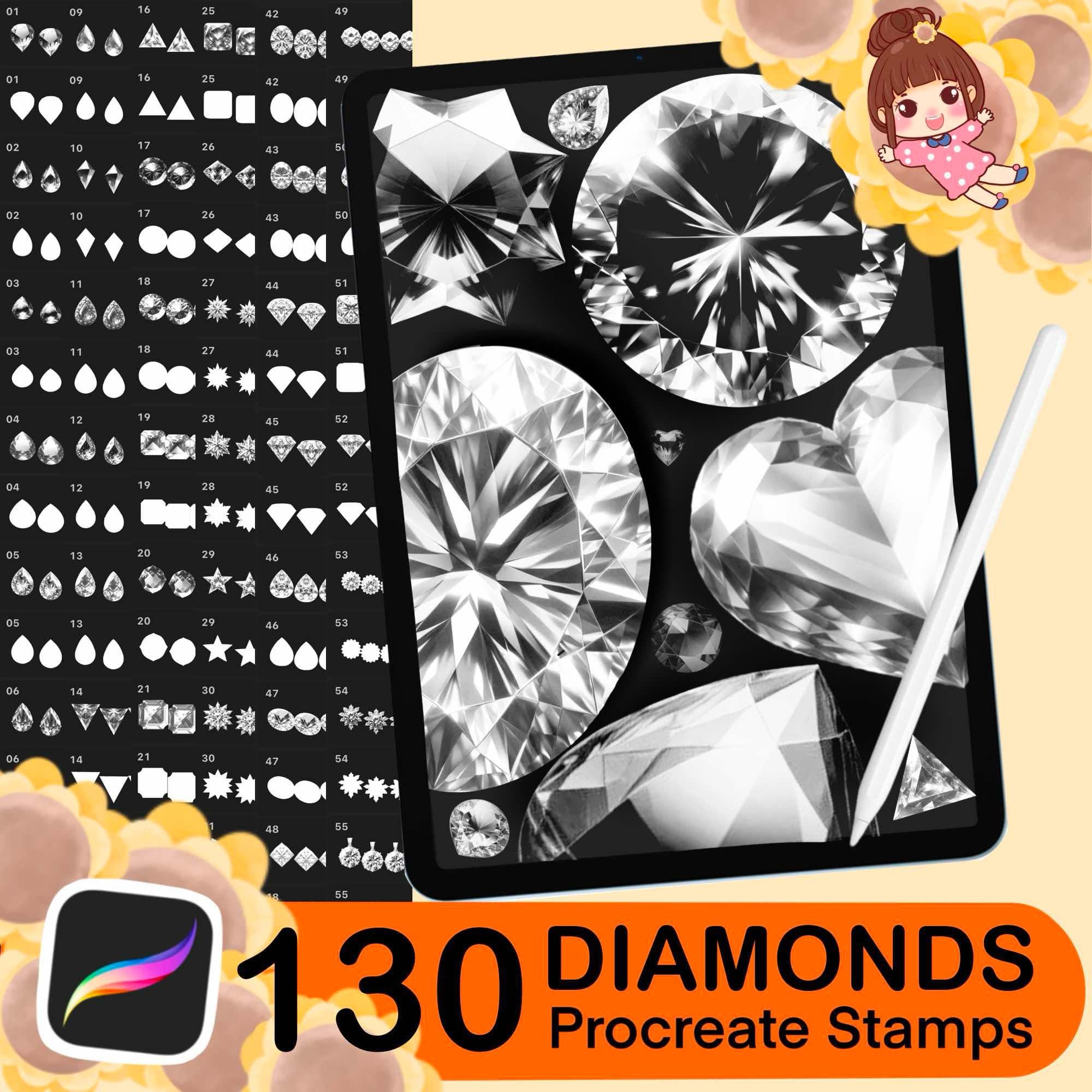 130 pinceles de Procreate de diamante y gema – Joyas, destellos y acentos de moda para iPad