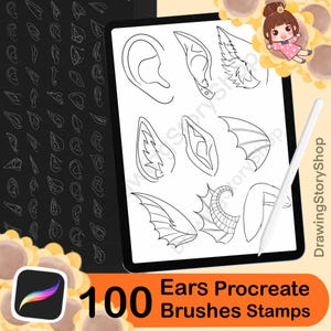 100 timbri per orecchie anime, orecchie di animali anime, pennelli Procreate, assistenza per l'arte digitale, orecchie da cartone animato, set di pennelli per orecchie realistici per anime e ritratti