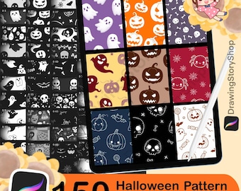 Paquete de 150 pinceles con motivos de Halloween para Procreate: fondos bonitos y espeluznantes, texturas de Halloween