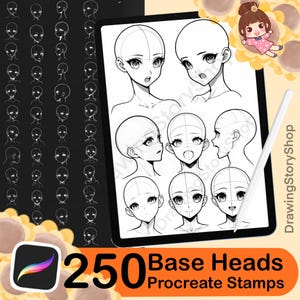 250 Base Procreate Kopfstempel | Procreate Kopfbasisstempel | Procreate Emotionen Stempel | Gesicht Procreate Pinsel | Anime Gesicht