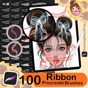 100 Procreate Ribbon Brushes | Bows, Ribbons & Decorative Stamp Set