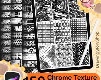 150 Chrome Texture Brushes for Procreate , Metallic, Reflective, Steel & Shiny Surface Brush Set for Digital Art and Illustration