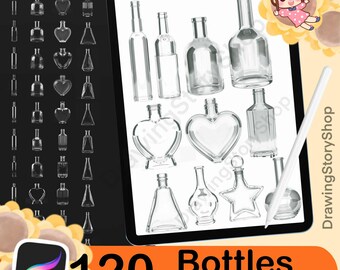 120 Procreate Bottles Glass Stamp Brushes , Procreate Glass Bottle Stamps , Procreate Bottle Wine Stamps, water bottle