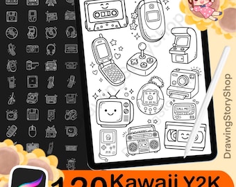 120 Y2K Procreate Stamps: 90's Nostalgia Digital Brushes