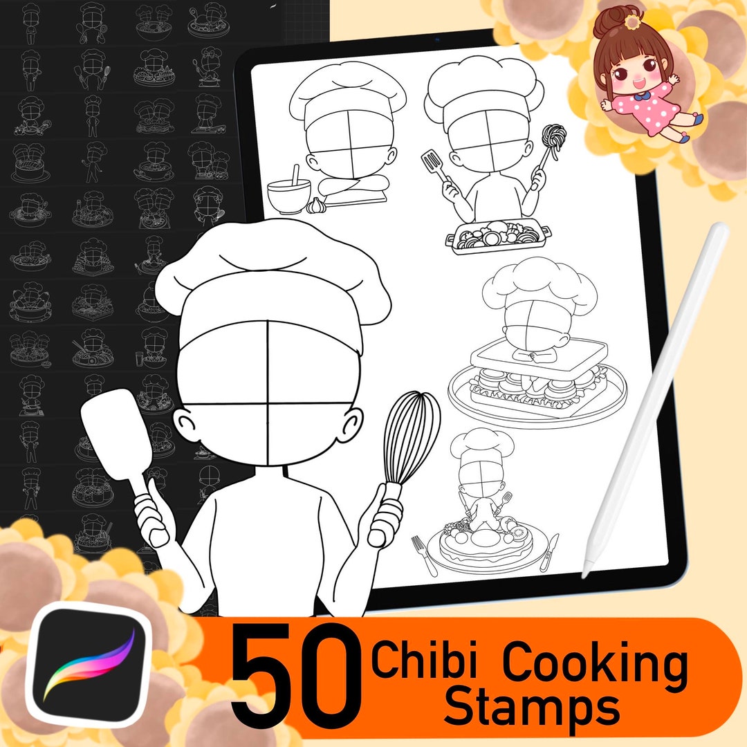 50 Procreate Chibi Cooking Poses Stamps, Cute Anime Manga, Cooking ...