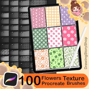 100 Seamless Flower Patterns Procreate brush Set, Procreate Botanical Flower Texture Brushes, Nature Illustrations and Surface Design