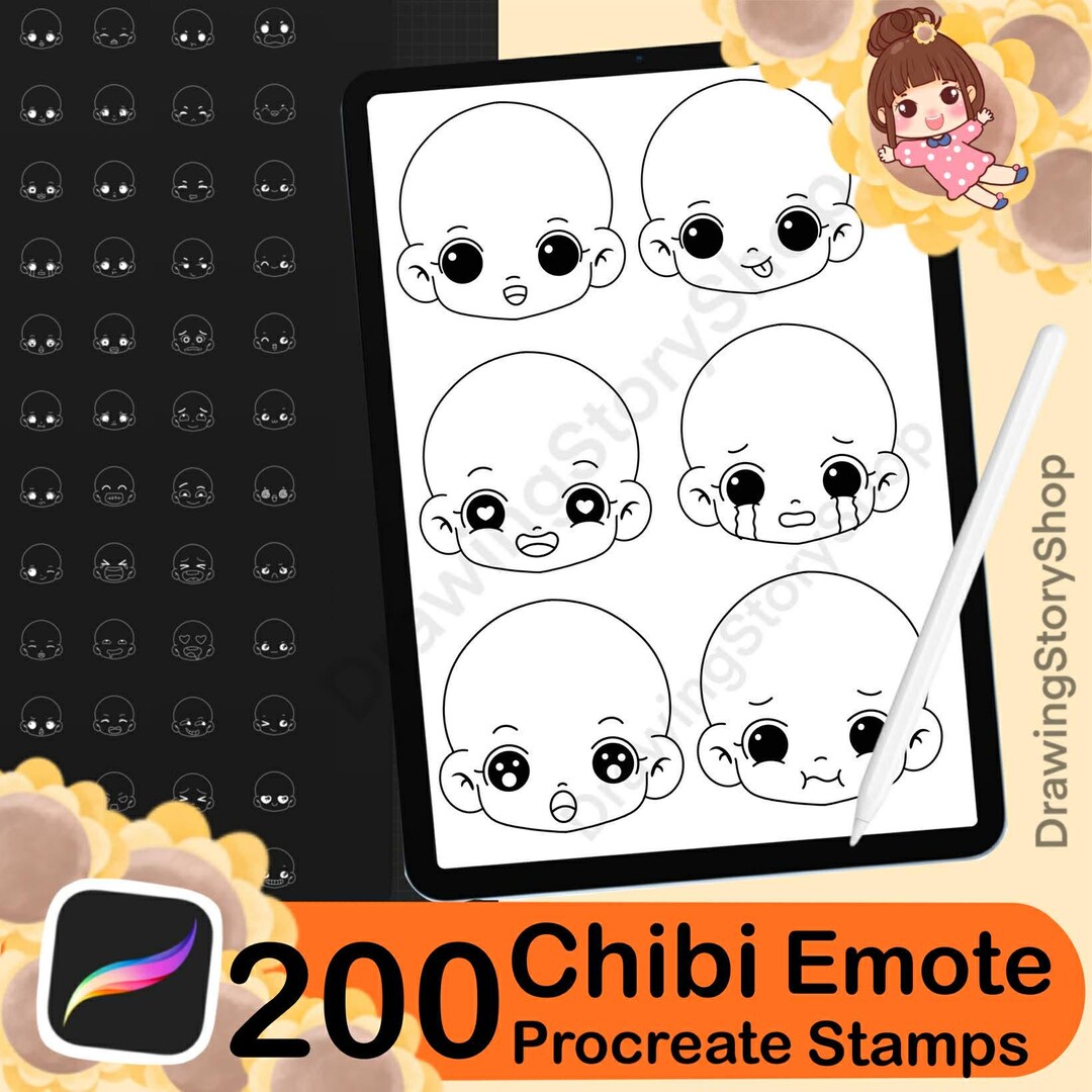 200 Procreate Chibi Head Stamps , Procreate Chibi Emote Brushes, Chibi ...