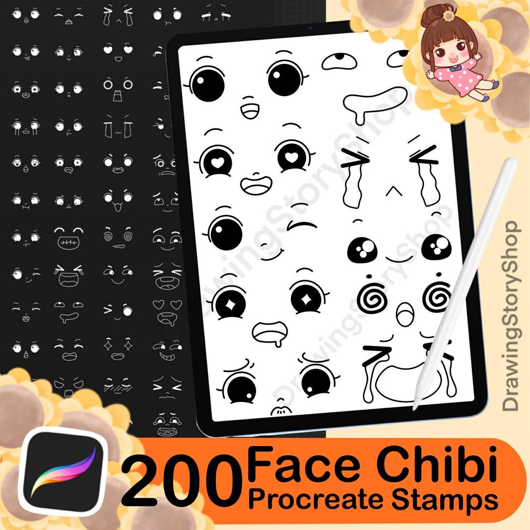 Procreate Kawaii Faces Stamps : Emotes Chibi Base Emotions Expressions ...