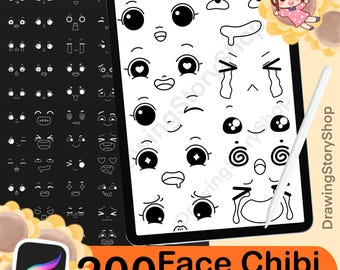 Procreate Kawaii Faces Stamps : Emotes Chibi Base Emotions Expressions Character Maker Brushes