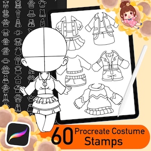 60 Procreate Chibi Clothes Stamp, Chibi Costumes, Clothes Brushes Procreate Chibi Maker Character, Maker Manga Kawaii Cute,Set 3