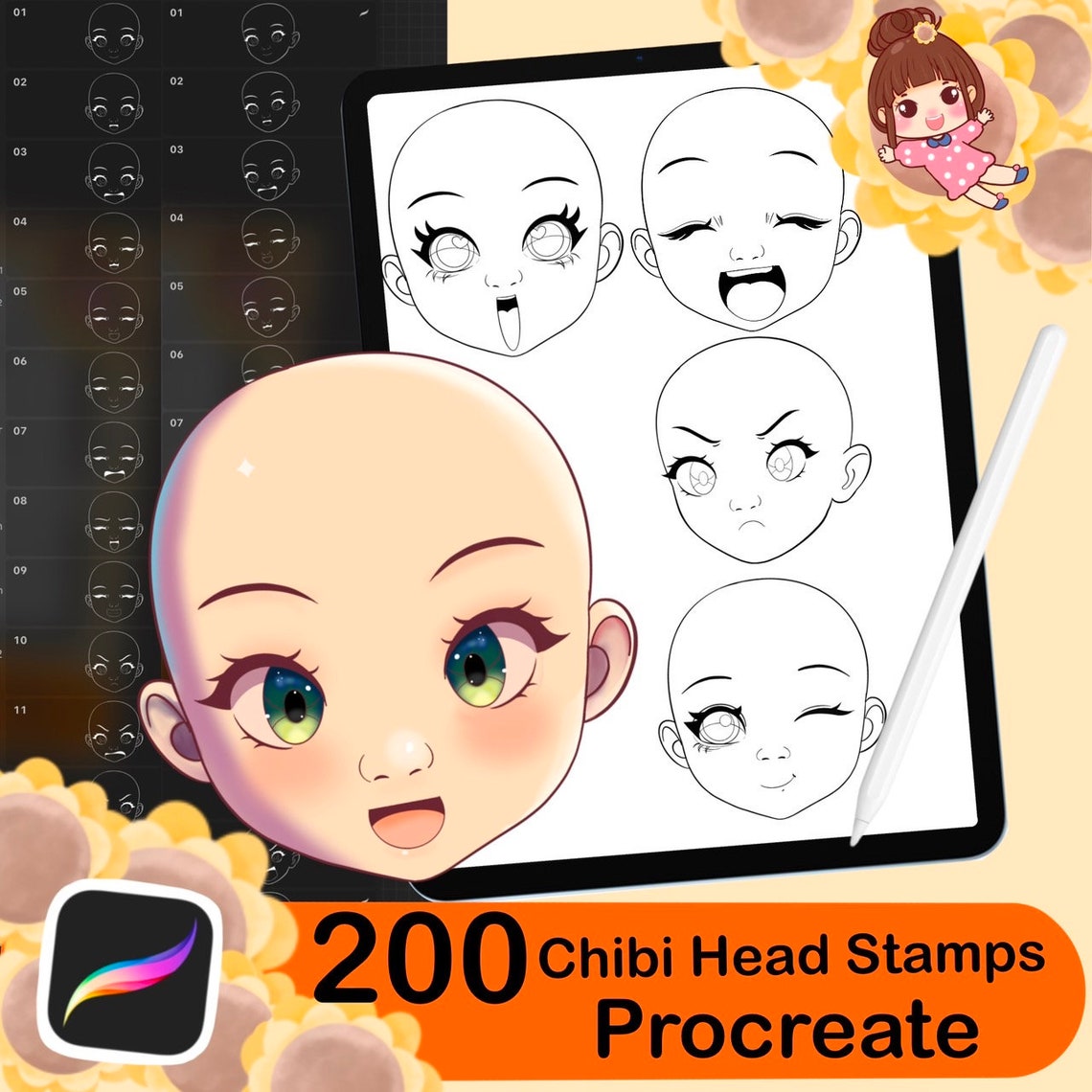 200 Procreate Chibi Head Stamps , Procreate Chibi Emote Brushes, Chibi ...