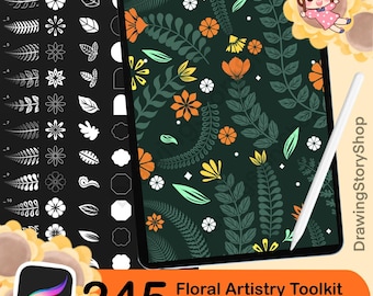 245 Procreate Floral Brush Set - Hand Drawn Botanical Procreate Brushes and Stamps for Nature Illustration, Patterns and Creative Projects