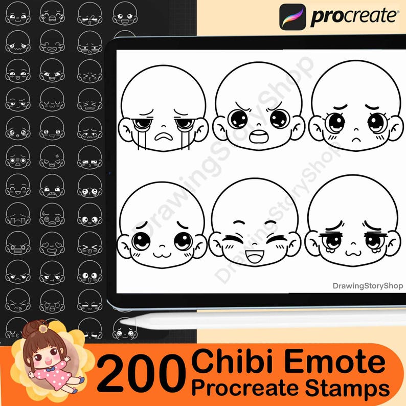 Procreate Chibi Emote Brushes. Procreate Chibi Head Stamps, Chibi ...