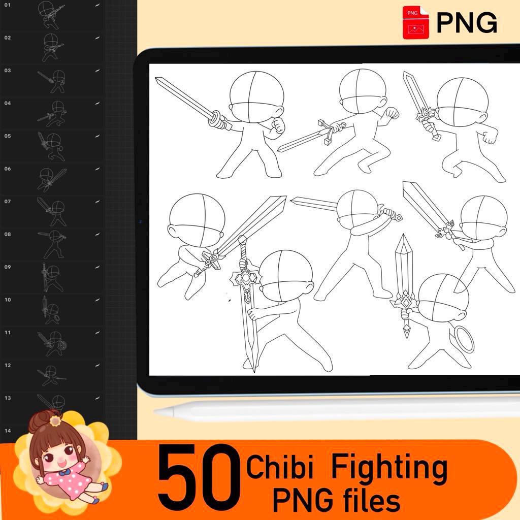 50 Chibi PNG Files. Fighting Poses, Cute Anime Manga, Fighting Brushes ...