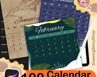 100 Procreate Calendar Stamp Brushes (Instant Download)