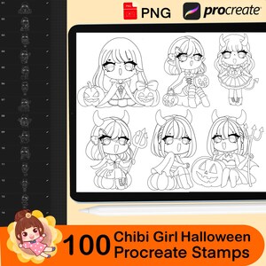 100 Procreate Chibi Girl Halloween Stamps,chibi Girl Stamps,chibi ...