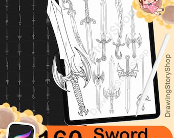 160 Sword Procreate Brushes - Procreate Stamps | Fantasy Tattoos | Sword Tattoos | Procreate Brush Bundle