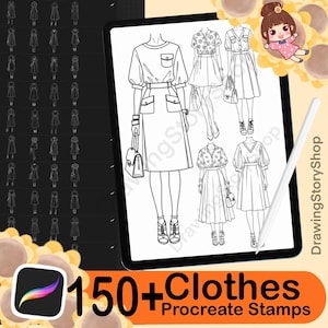 150+ Procreate Anime Kleidung Stempel, Anime Kostüme, Kleidung Pinsel Procreate Chibi Maker Charakter, Maker Manga Kawaii Cute
