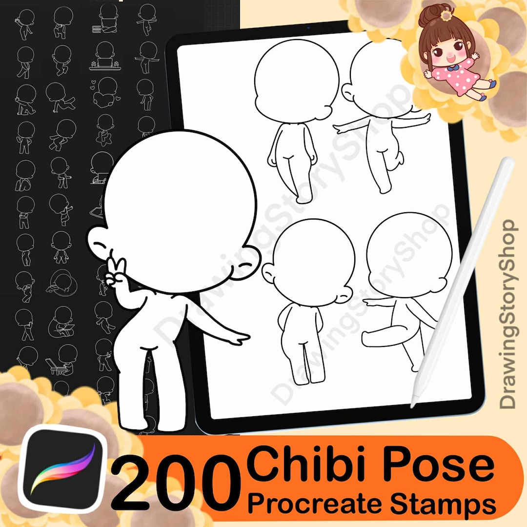 Base Chibi Procreate Pose Stamps , Procreate Chibi Body Stamps , Chibi ...