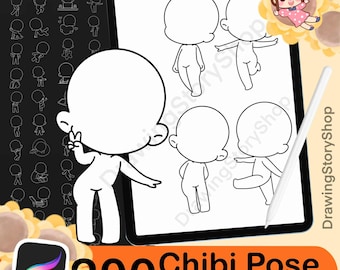 Carimbos de pose chibi para Procreate, carimbos de corpo chibi para Procreate, pincéis chibi, pincéis de anime e mangá para Procreate, design de personagens para Procreate