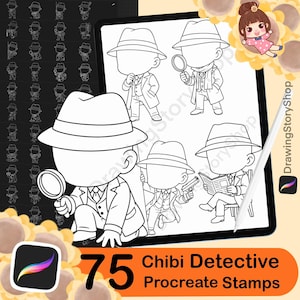 75 Procreate Chibi Detective Stamp,Procreate Chibi Poses Stamps, body Stamps, Chibi Brushes, Chibi Bases