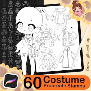 60 Procreate Chibi Clothes Stamp, Chibi Costumes, Clothes Brushes Procreate Chibi Maker Character, Maker Manga Kawaii Cute,Set 4