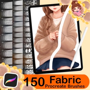 150 Procreate fabric texture brushes, Textile brushes set, Procreate Clothes Brushes