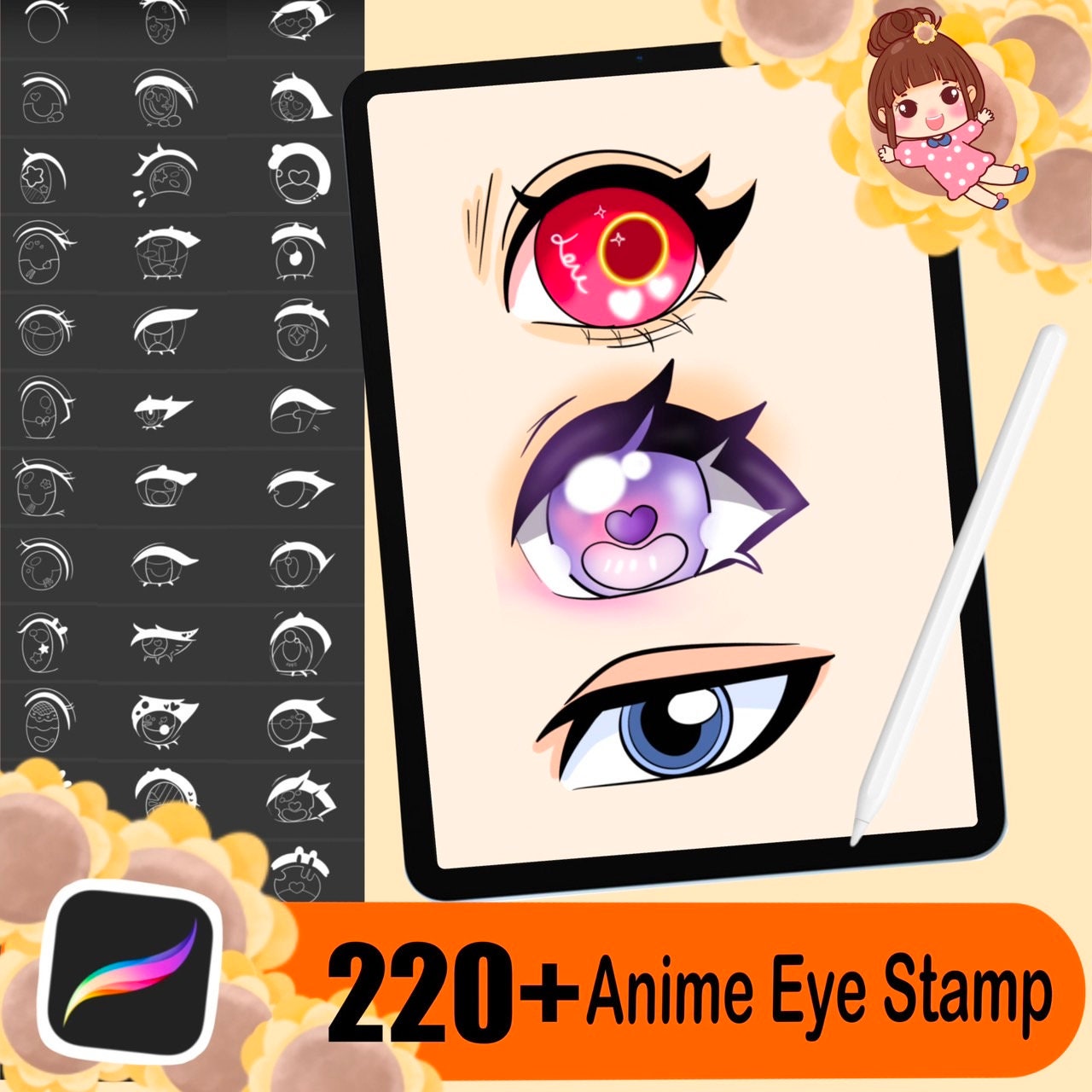 220+ Sellos de ojos anime para Procreate y pinceles de ojos chibi | Ojos manga para Procreate