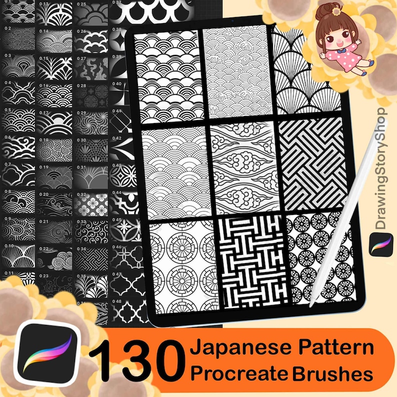 130 Procreate Traditional Japanese Pattern Brushes | Japan Brush for ...