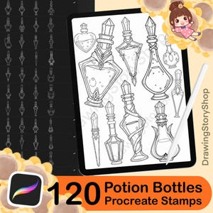 120 Potion Bottles Procreate Brushes | Procreate Stamps | Magic Procreate Stamps | Procreate Tattoo Stencils | Witch Procreate Brushes