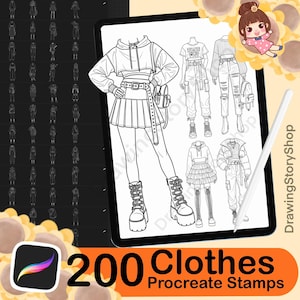 200 Clothing stamp brushes for Procreate, Procreate Clothing fashion stamp, procreate brushes, procreate clothes, outfit stamp brushes