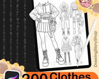 200 Clothing stamp brushes for Procreate, Procreate Clothing fashion stamp, procreate brushes, procreate clothes, outfit stamp brushes