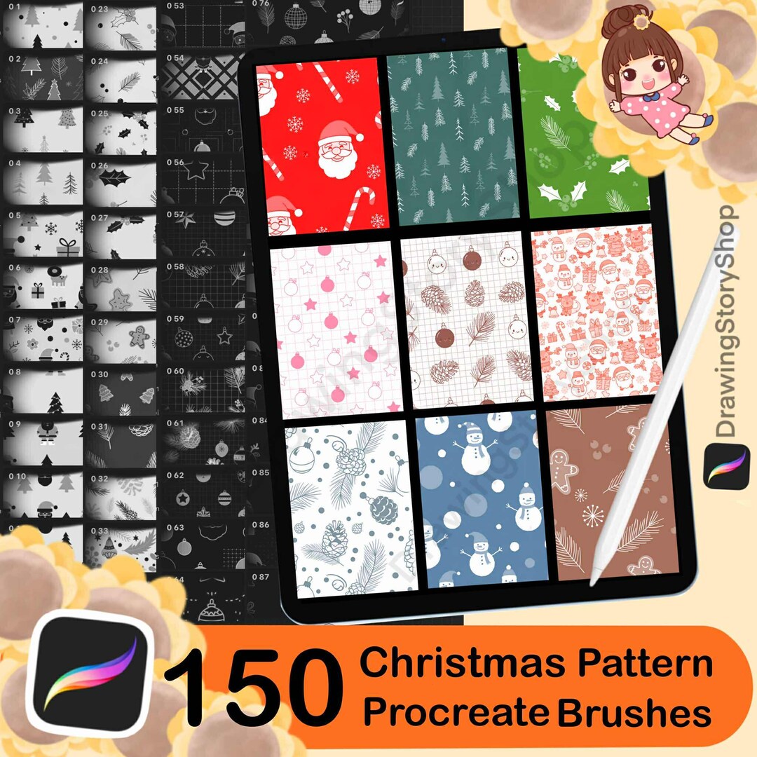 150 Procreate Christmas Pattern Brushes,patterns Seamless, Xmas ...