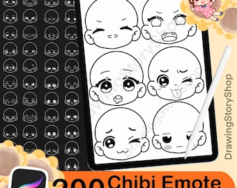 Pennelli per emoticon chibi per Procreate. Stampi per teste chibi per Procreate, timbro per volti con espressioni chibi. Set di pennelli anime e manga per Procreate 2