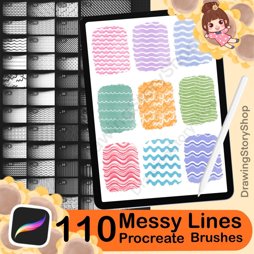 110 Procreate Messy Lines Brush Set | Seamless Hand-drawn Pattern ...