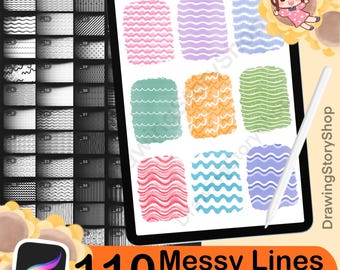 110 Procreate Messy Lines Pinselset | Handgezeichnete Musterpinsel (Streifen, Karos & Gitter)