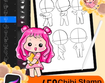 450 Procreate Chibi Stamp Brushes, Chibi Stamps, Chibi Eye Stamps, Chibi Hands, Chibi Lips