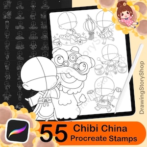 55 procreate Chibi Chinese New Year, Chibi Stamps, Ancient Anime ,Stamps,Chibi China, Base Chibi,Procreate Chibi Poses,Manga Stamps