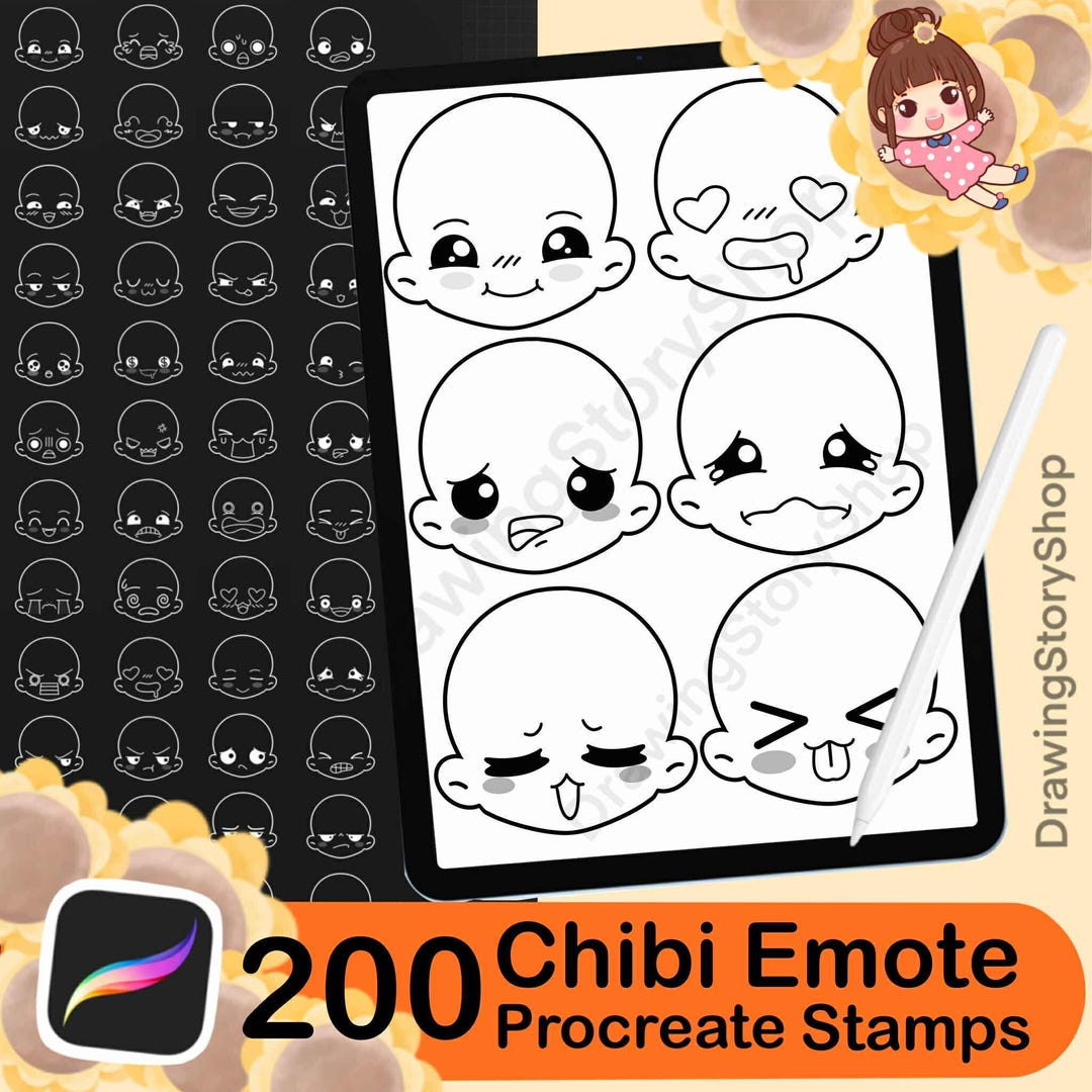 Procreate Chibi Emote Brushes. Procreate Chibi Head Stamps, Chibi ...