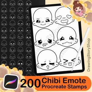 Procreate chibi emote-penslar. Procreate chibi huvudstämplar, chibi känslomässiga ansiktsstämpel. Procreate anime, manga penselset 1