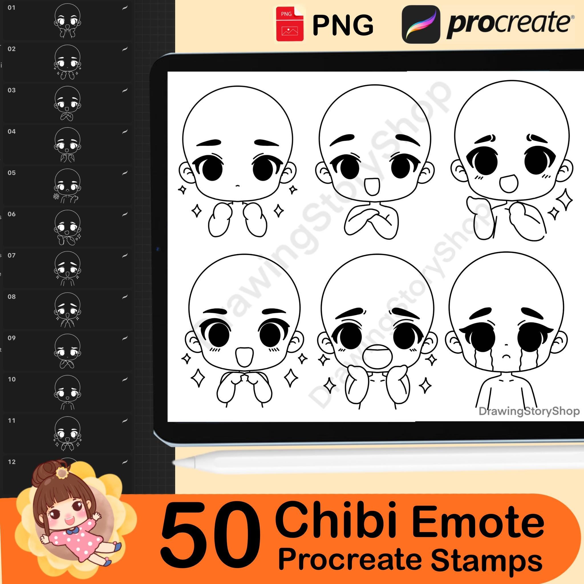 50 Chibi Emote Stamps for Procreate, Chibi Character Brush, Procreate ...
