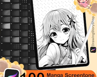 Más de 100 pinceles de trama de manga para Procreate, pinceles de semitonos para cómics