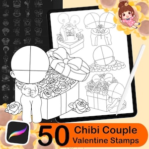 50 Procreate Chibi Couple Stamp,Chibi Poses Stamps, Couple Poses Stamps, Chibi Brushes, Chibi Bases,Valentine's Day Drawing,lover