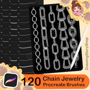 120 Procreate  Chain Brushes, Procreate Necklace Brush , Procreate Fashion Chain Brush , Procreate Metallic Jewelry Brush