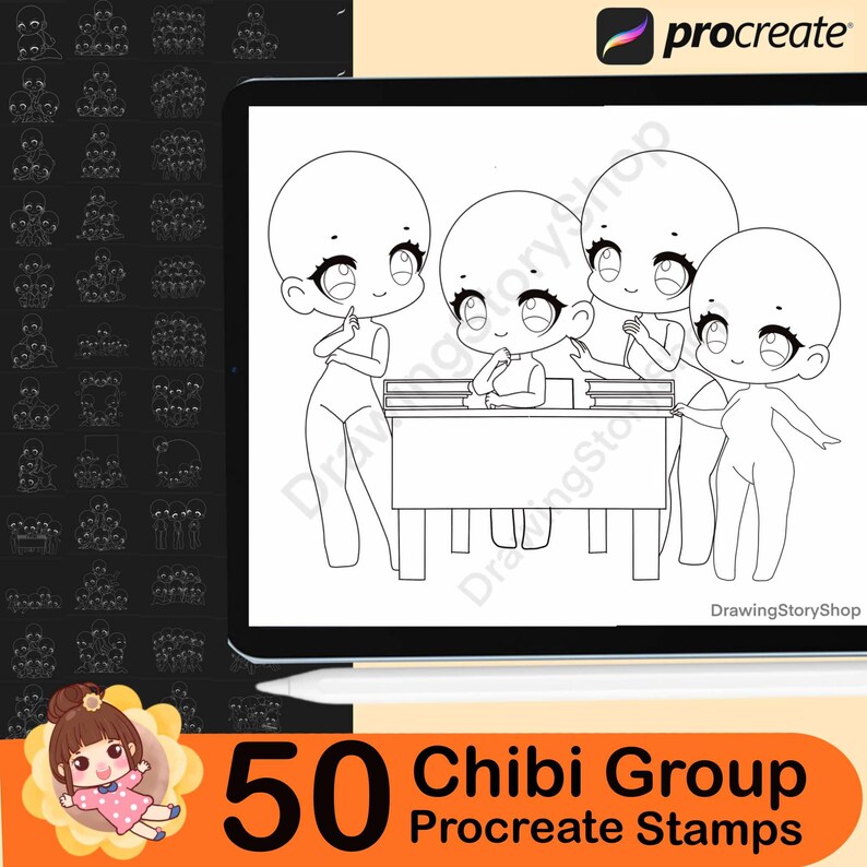 50 Procreate Chibi Base Group ,chibi Friends Pose Stamps,procreate ...
