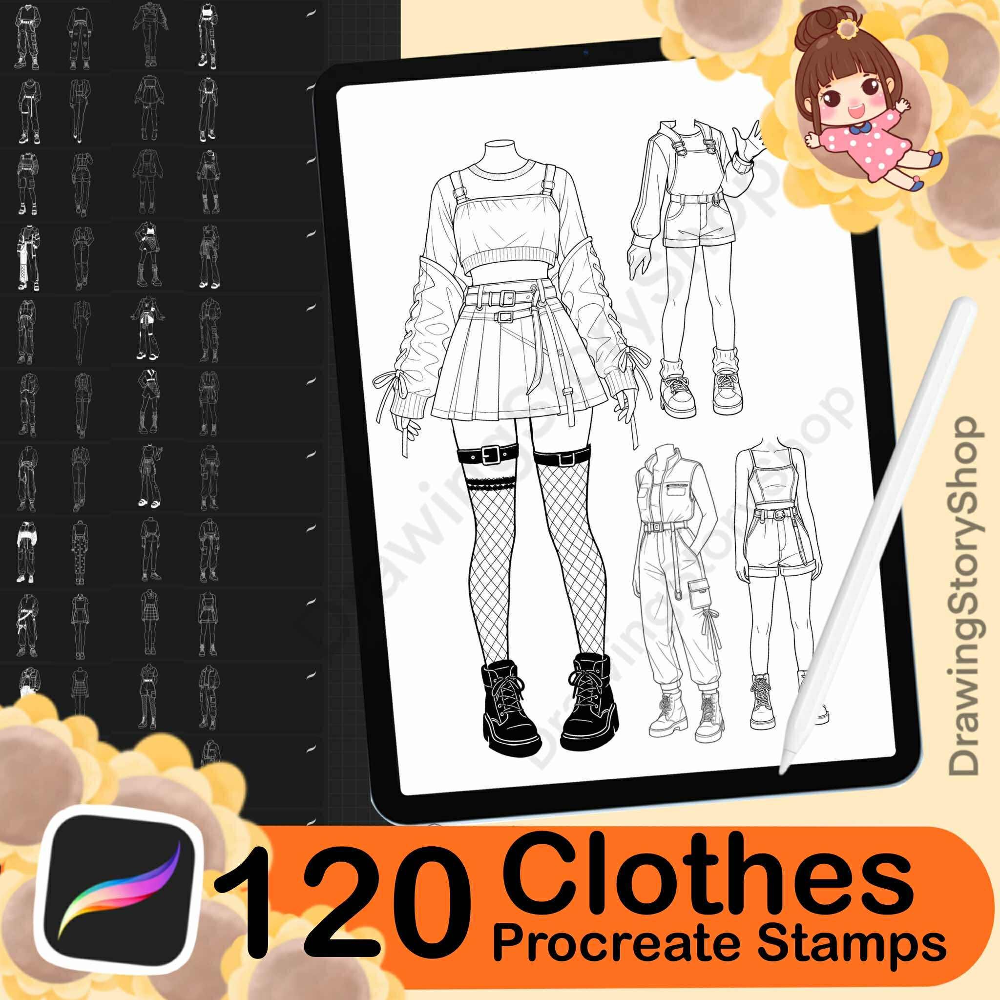 120 Procreate Anime Clothes Stamps â Chibi & Manga Outfit Brushes for iPad
