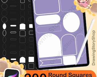 200 Procreate Shape Stamps, Rounded Squares, Labels, Frames, Planner Boxes, Digital Stickers