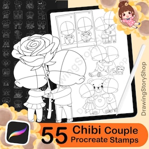 55 Procreate Chibi Couple Stamp,Chibi Poses Stamps, Couple Poses Stamps, Chibi Brushes, Chibi Bases,Valentine&#39;s Day Drawing,lover set 6